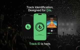 Hero banner showing three smartphone screens for a DJ app: Track ID feature highlighted with 'Track Identification Designed for DJs' text.