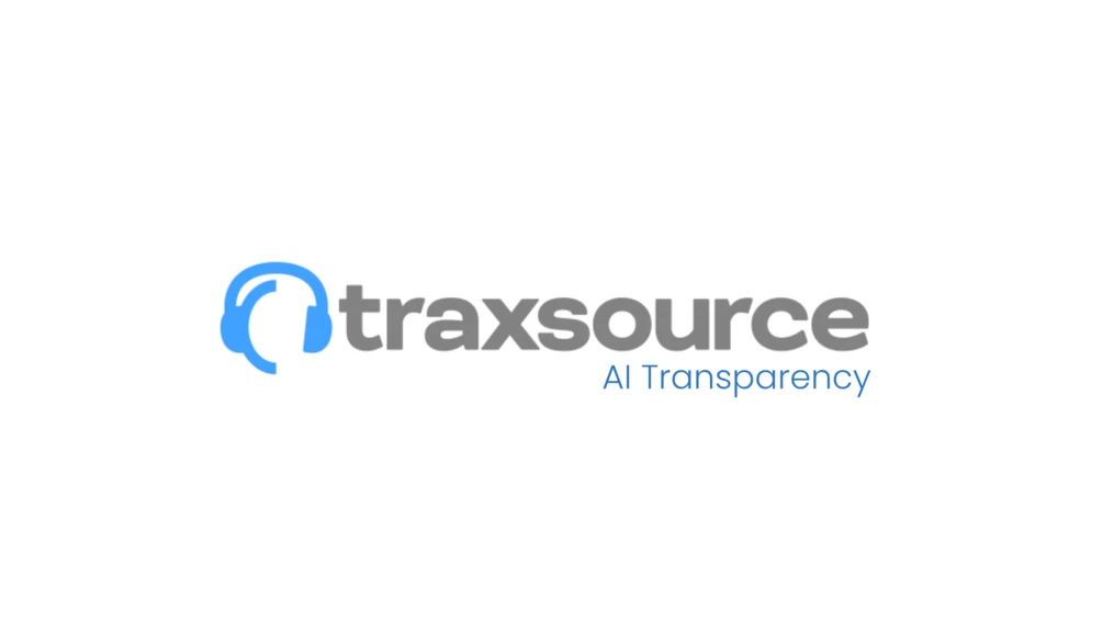 Traxsource logo with the words AI Transparency in blue.