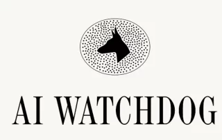 Logo showing a black dog head inside a dotted circle above the words AI WATCHDOG (branding image)